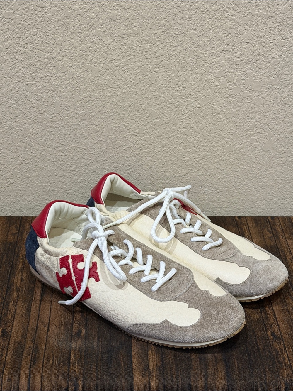 Tory Burch Women's Cream, Blue & Red Suede-Trim Sneakers